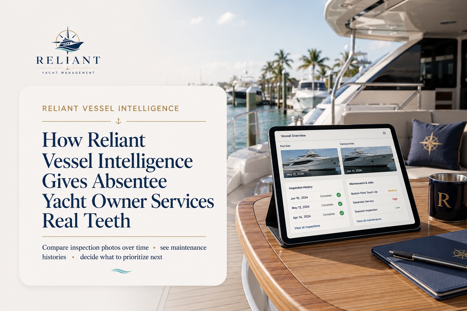 How Reliant Vessel Intelligence gives absentee yacht owner services real teeth: compare inspection photos over time, see maintenance histories, and decide what to prioritize next